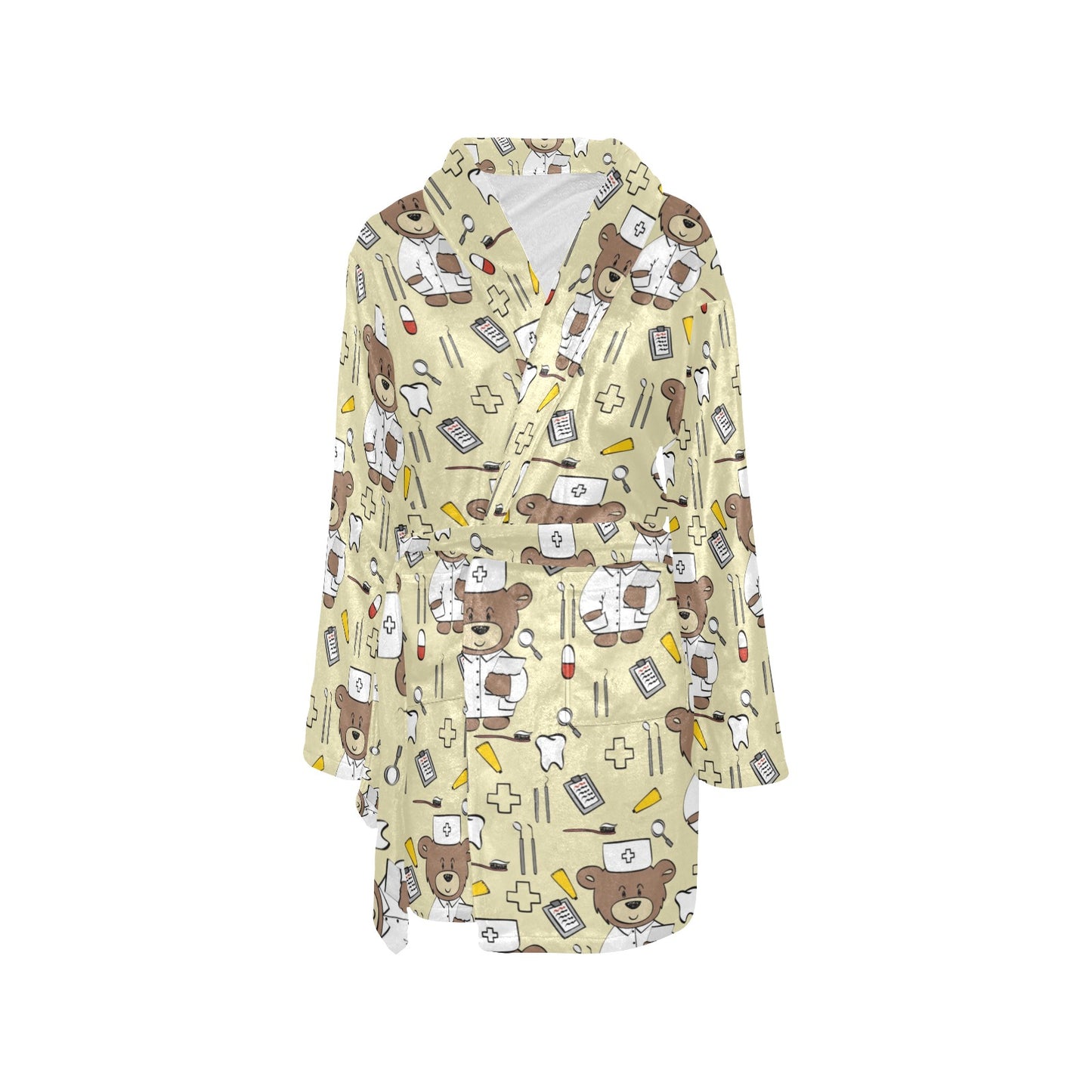 Nurse Bear Pattern Print Design A02 Women's Fleece Robe
