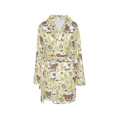 Nurse Bear Pattern Print Design A02 Women's Fleece Robe