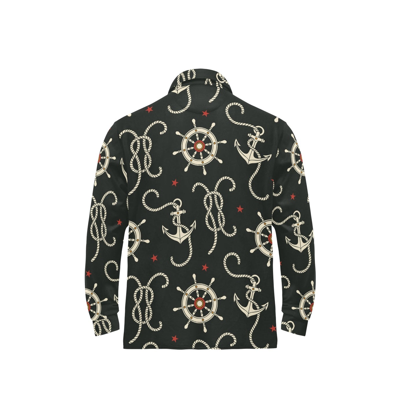 Nautical Anchor Pattern Long Sleeve Polo Shirt For Men's
