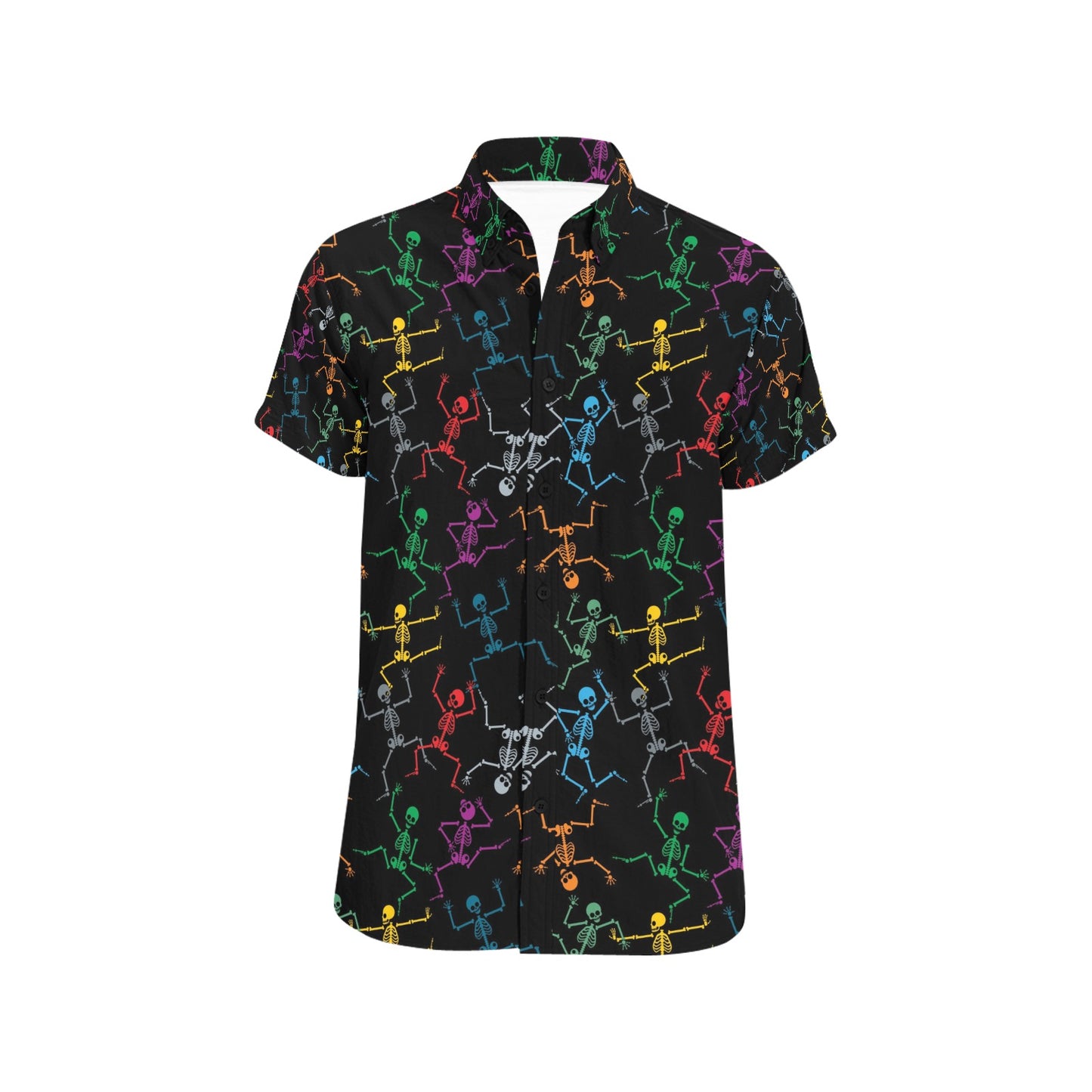 Skeleton Colorful Print Design LKS302 Men Short Sleeve Button Up Shirt