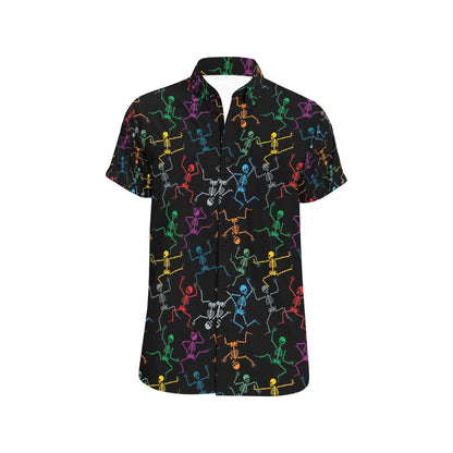 Skeleton Colorful Print Design LKS302 Men Short Sleeve Button Up Shirt