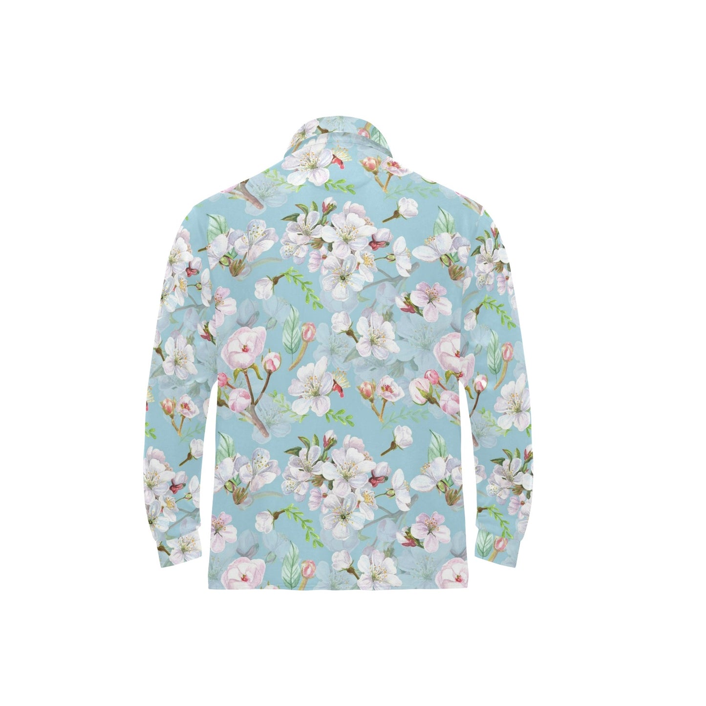 Apple blossom Pattern Print Design AB06 Long Sleeve Polo Shirt For Men's
