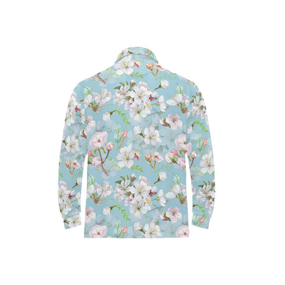 Apple blossom Pattern Print Design AB06 Long Sleeve Polo Shirt For Men's