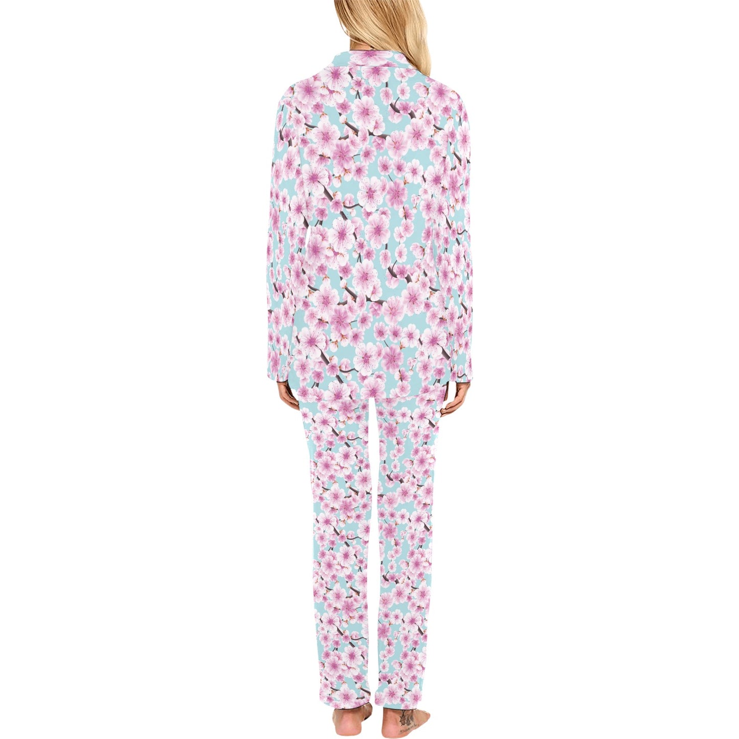 Cherry Blossom Pattern Print Design 01 Women's Long Pajama Set