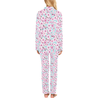 Cherry Blossom Pattern Print Design 01 Women's Long Pajama Set