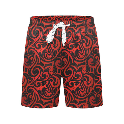 Maori Red Black Themed Design Men's Swim Trunks Beach Shorts