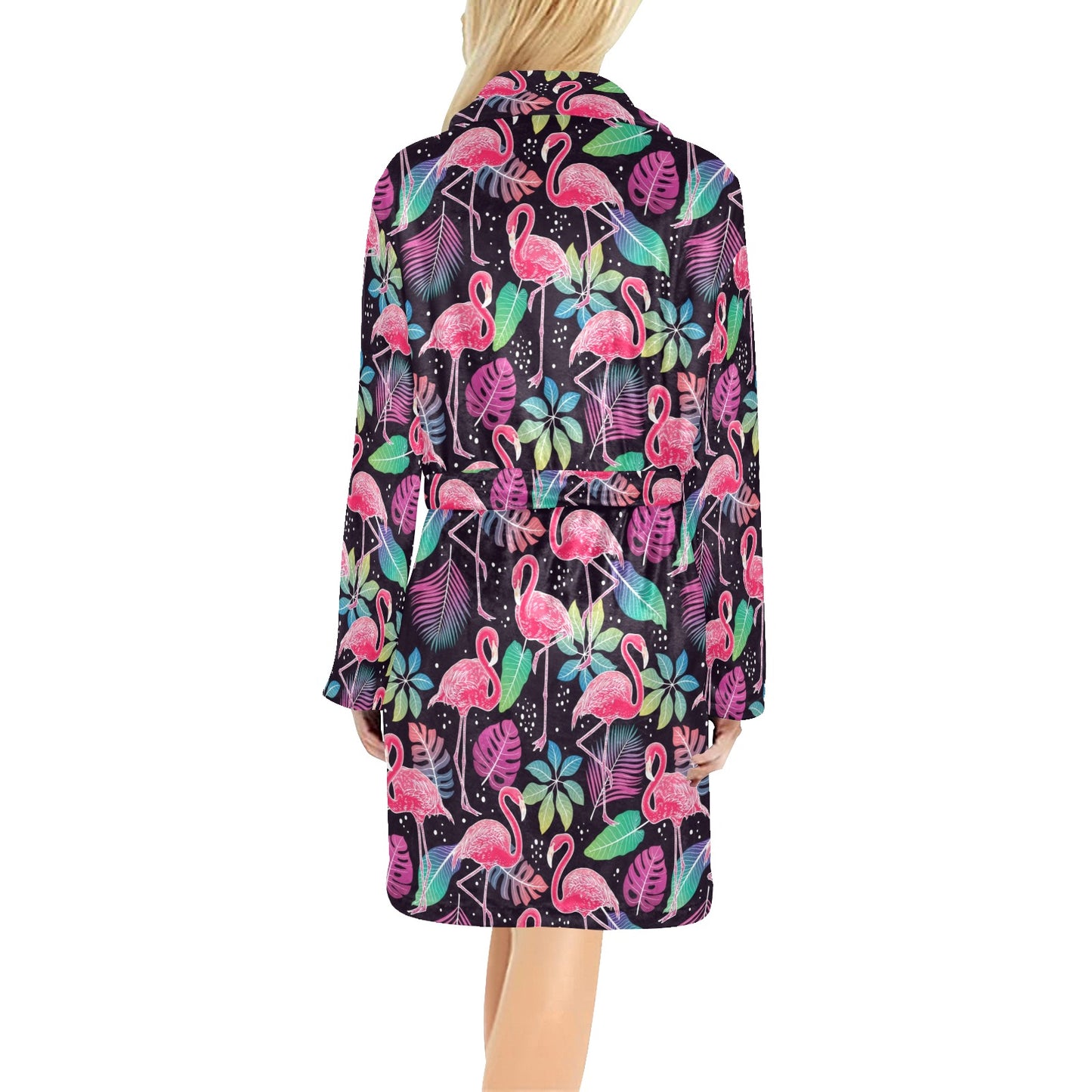 Flamingo Tropical leaves Neon Print Women's Fleece Robe