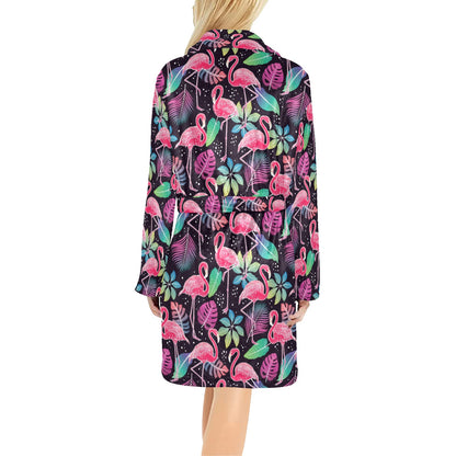 Flamingo Tropical leaves Neon Print Women's Fleece Robe