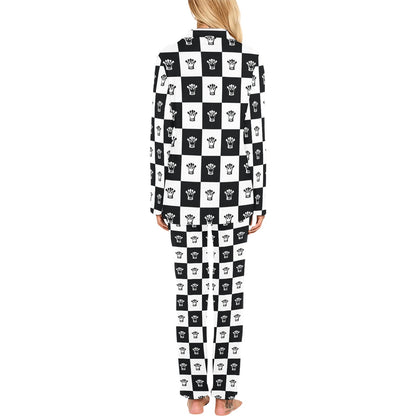 Checkered Flag Crown Pattern Women's Long Pajama Set