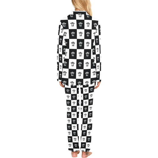 Checkered Flag Crown Pattern Women's Long Pajama Set