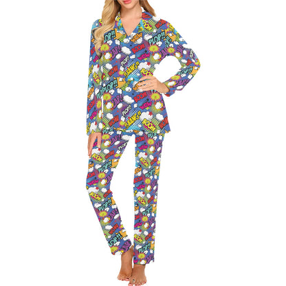 Comic Book Pattern Print Design 02 Women's Long Pajama Set