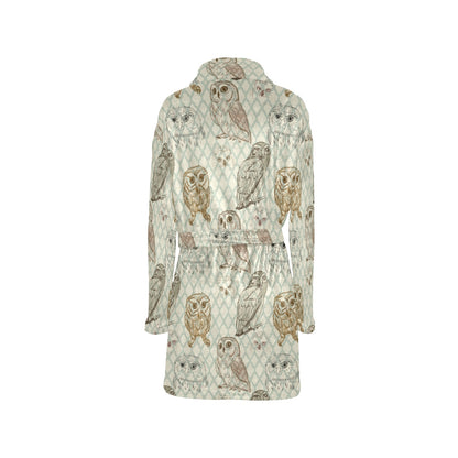 Owl Pattern Print Design A03 Women's Fleece Robe