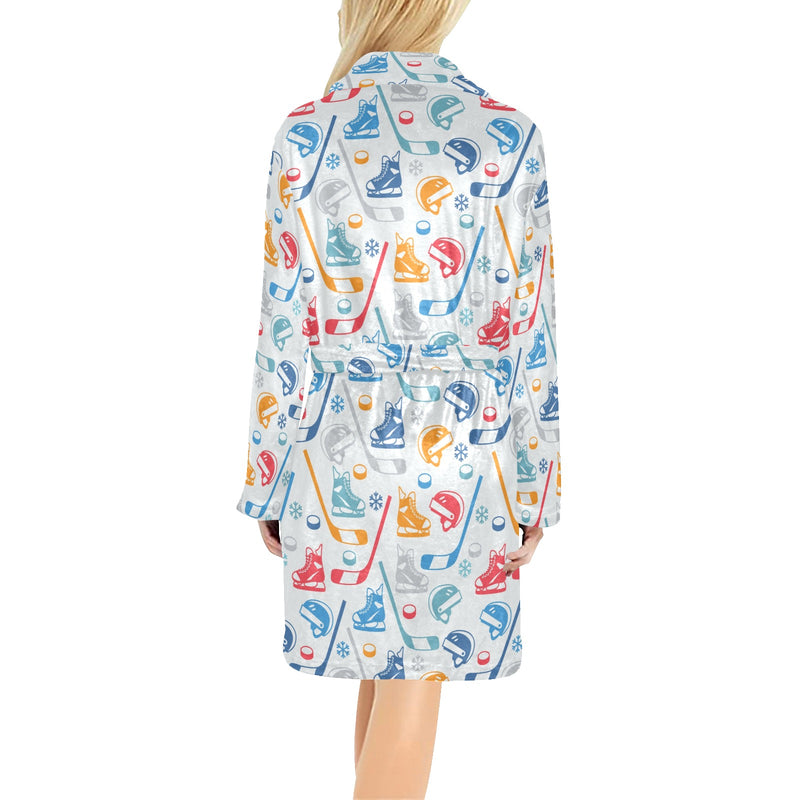 Hockey Equipment Print Design LKS301 Women's Fleece Robe