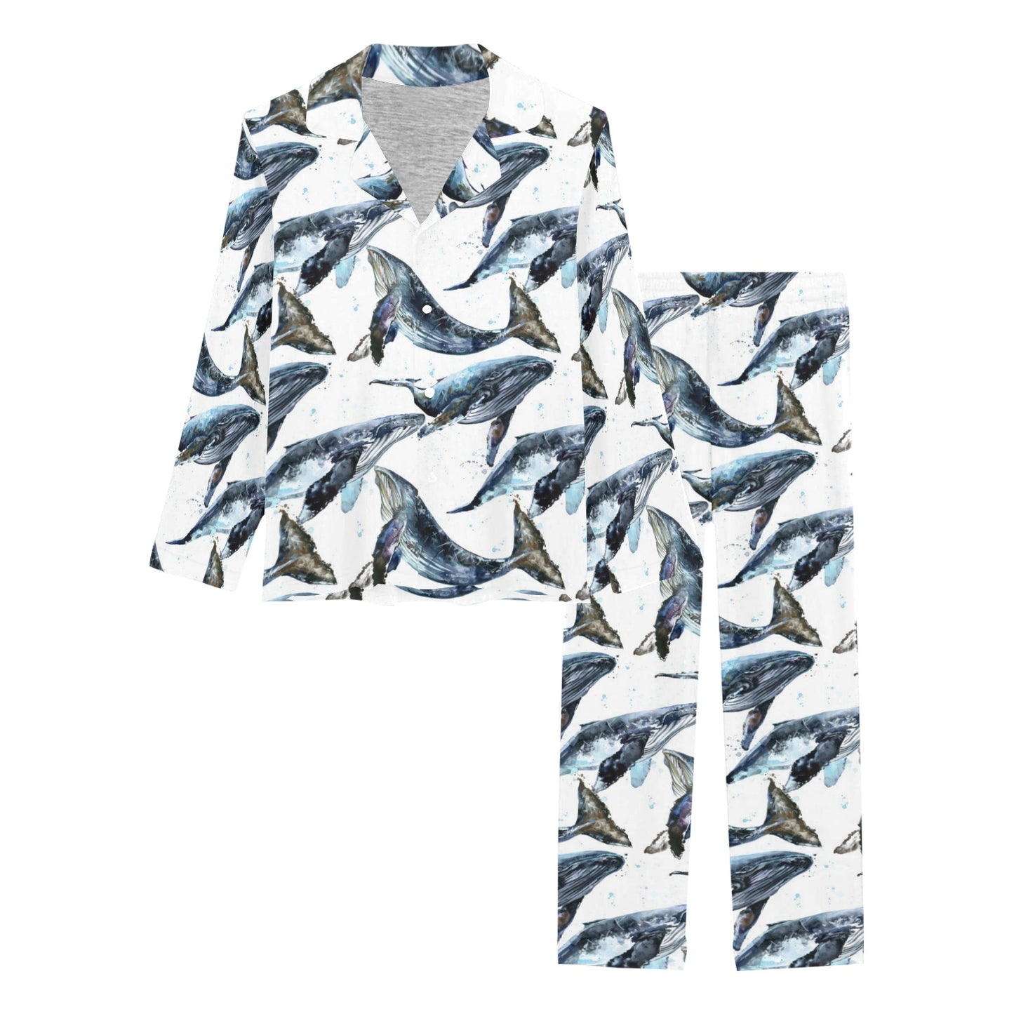 Blue Whale Pattern Print Design 03 Women's Long Pajama Set