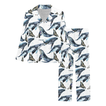 Blue Whale Pattern Print Design 03 Women's Long Pajama Set