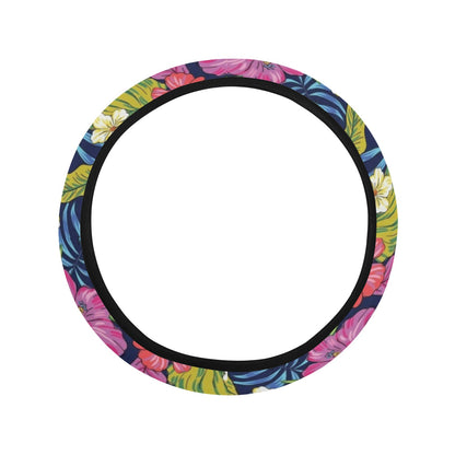 Hibiscus Print Design LKS3010 Steering Wheel Cover with Elastic Edge