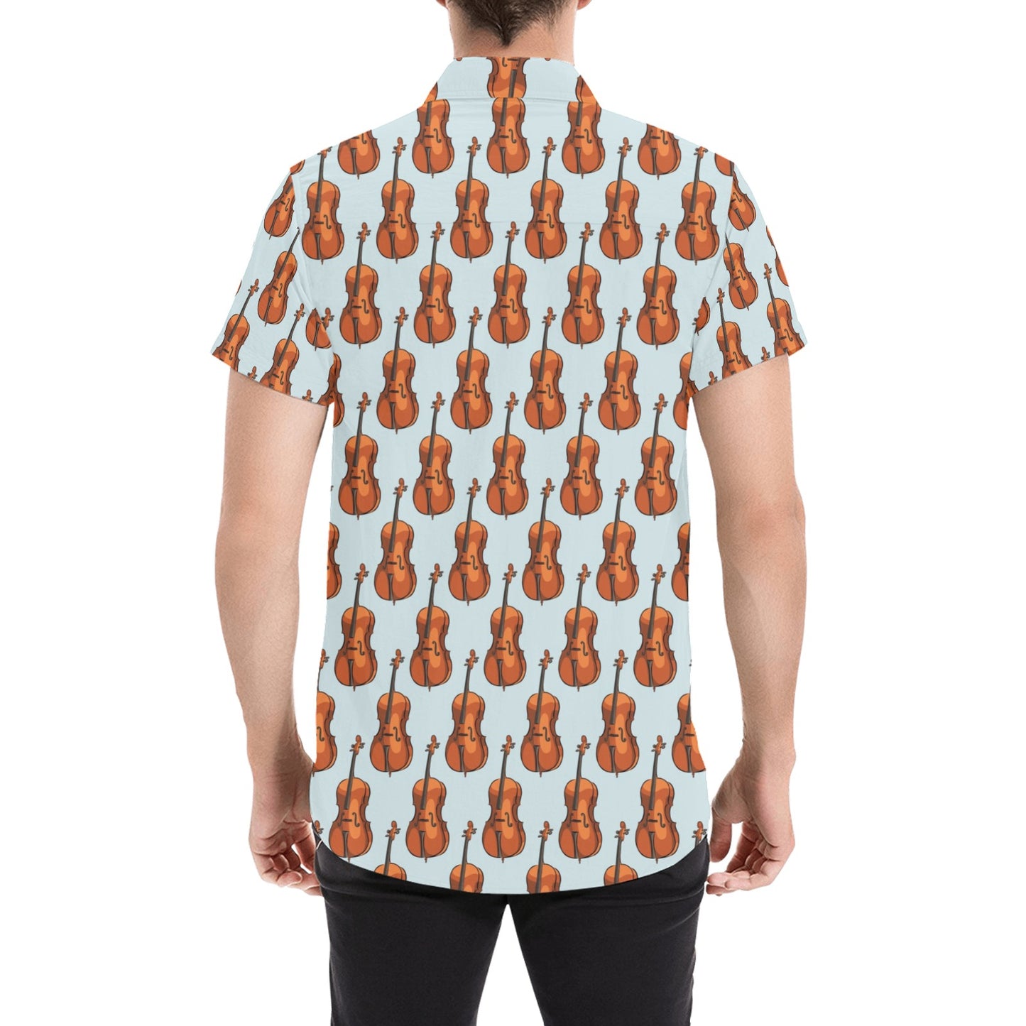 Violin Print Design LKS406 Men Short Sleeve Button Up Shirt