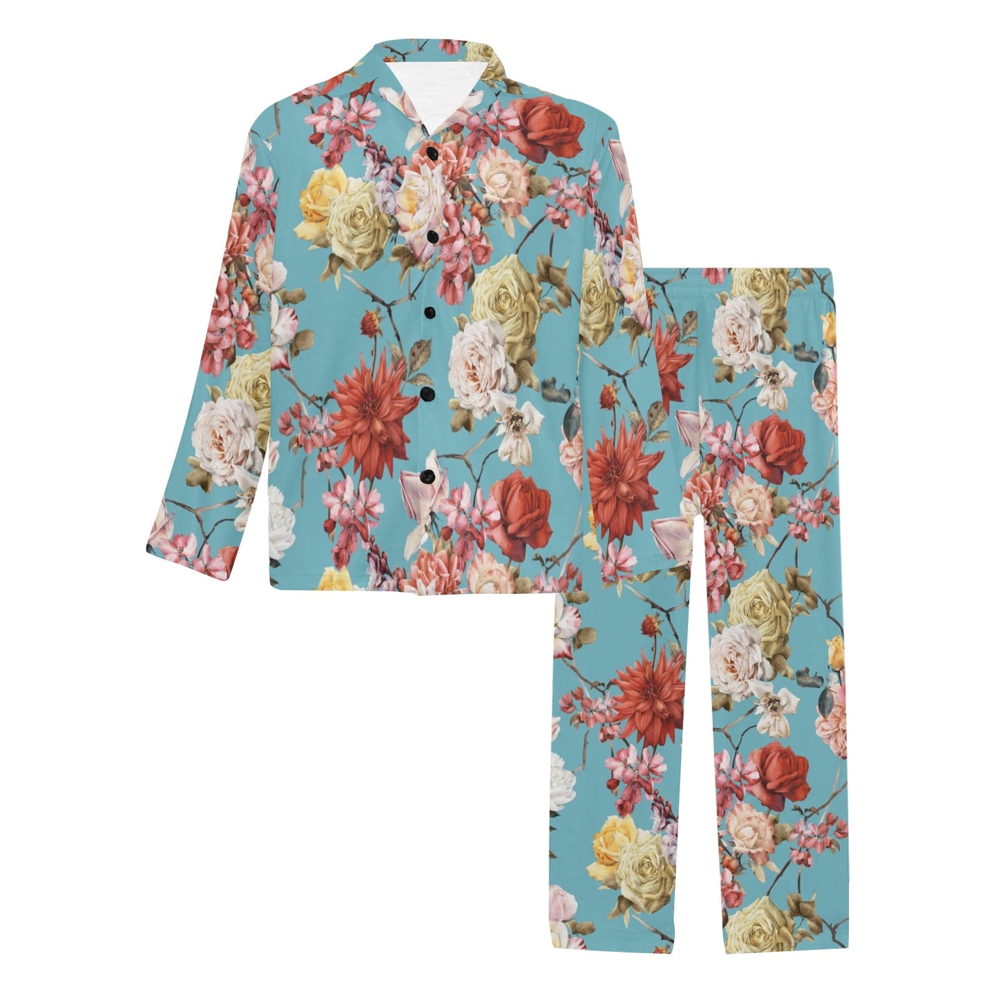 Summer Floral Pattern Print Design SF05 Men's Long Pajama Set