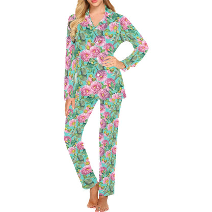 Dahlia Pattern Print Design DH07 Women's Long Pajama Set