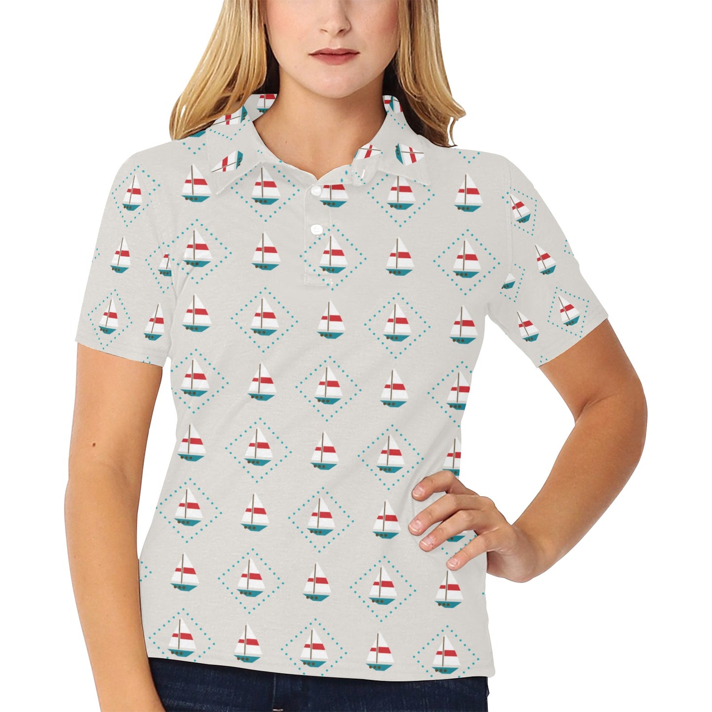 Sailboat Print Design LKS301 Women's Polo Shirt