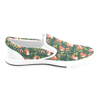 Squirrel Print Design LKS302 White Slip Ons Canvas Women's Shoes