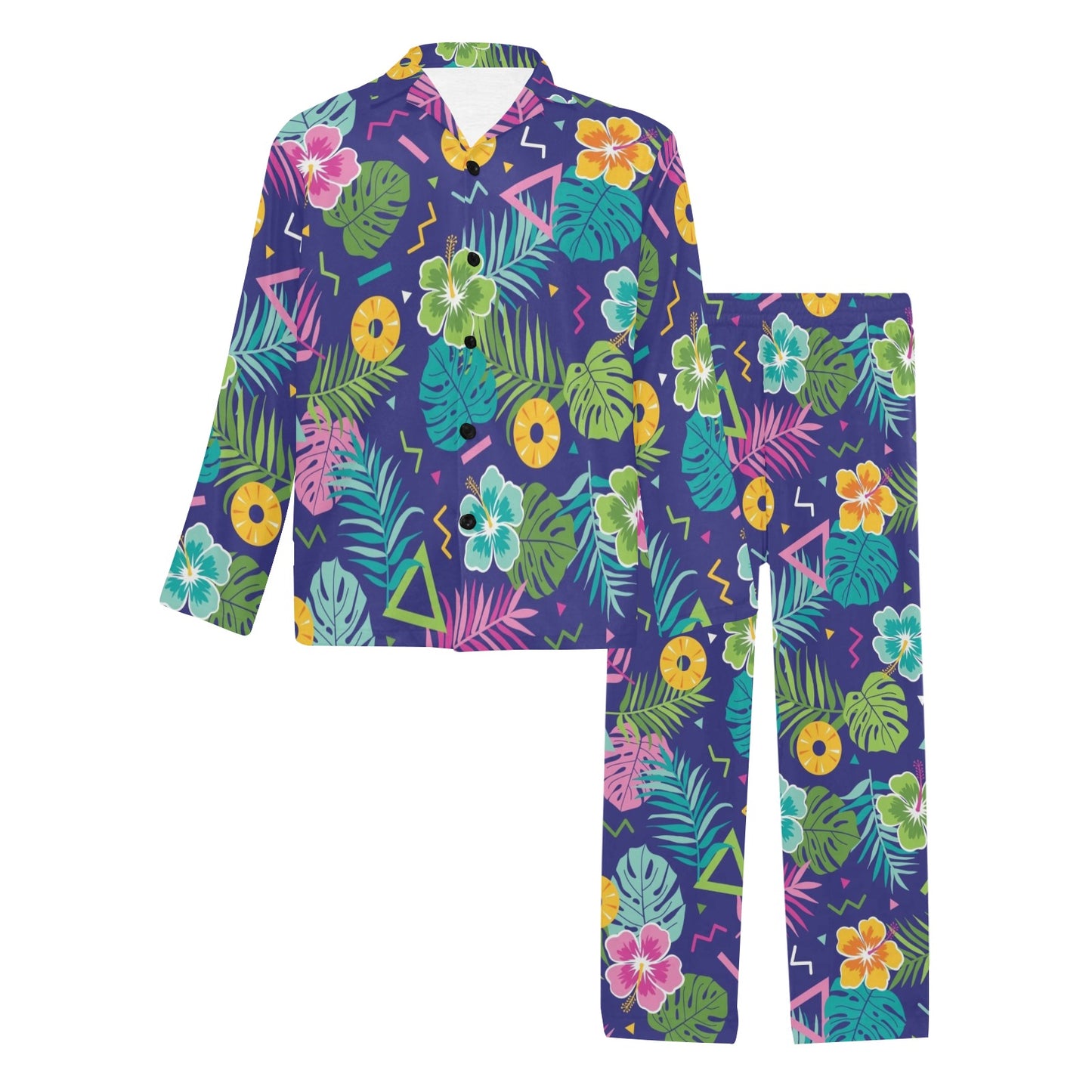 Hawaiian Themed Pattern Print Design H014 Men's Long Pajama Set