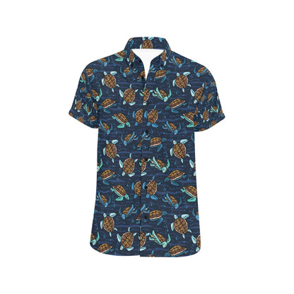 Sea Turtle Print Design LKS3011 Men Short Sleeve Button Up Shirt