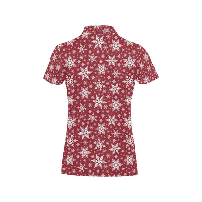 Snowflake Red Print Design LKS302 Women's Polo Shirt