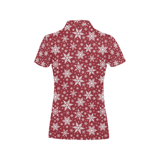 Snowflake Red Print Design LKS302 Women's Polo Shirt