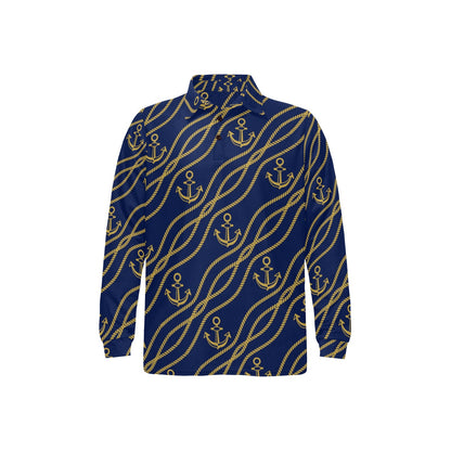 Nautical Anchor Rope Pattern Long Sleeve Polo Shirt For Men's