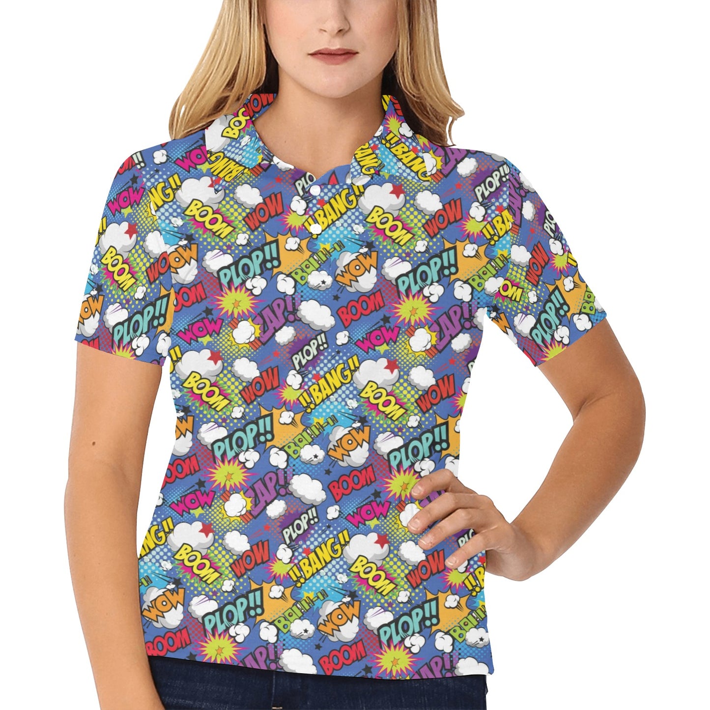 Comic Book Pattern Print Design 02 Women's Polo Shirt