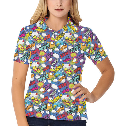 Comic Book Pattern Print Design 02 Women's Polo Shirt