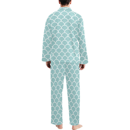 Scales Teal Pattern Print Design 02 Men's Long Pajama Set