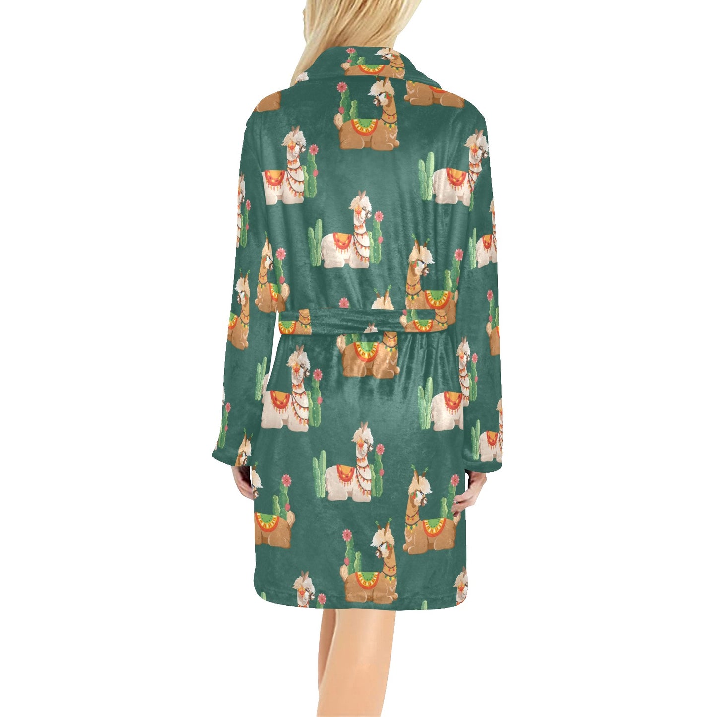 Llama Cactus Pattern Print Design 07 Women's Fleece Robe