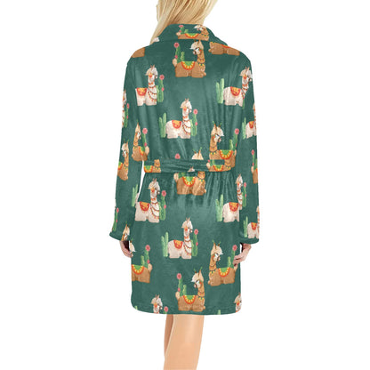 Llama Cactus Pattern Print Design 07 Women's Fleece Robe