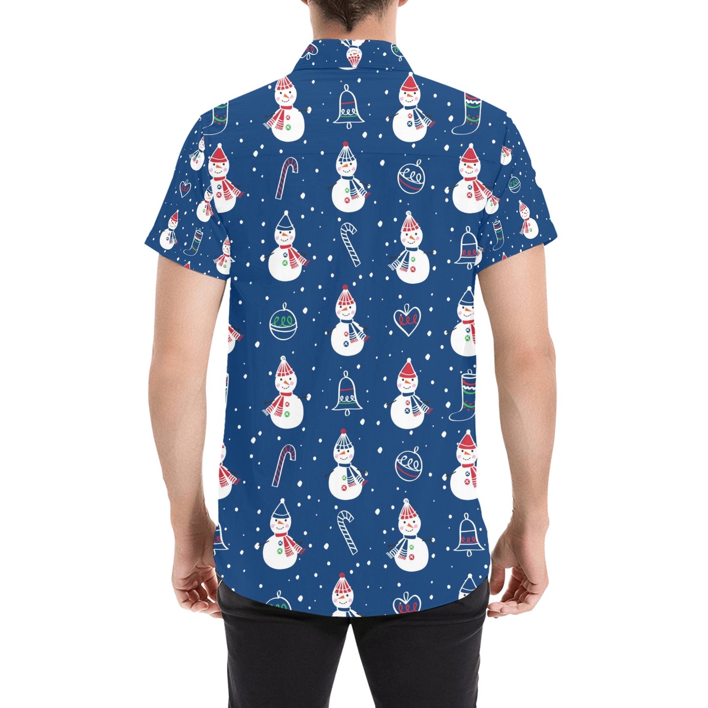 Snowman Print Design LKS306 Men Short Sleeve Button Up Shirt