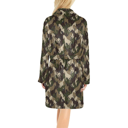 Horse Camo Themed Design Print Women's Fleece Robe