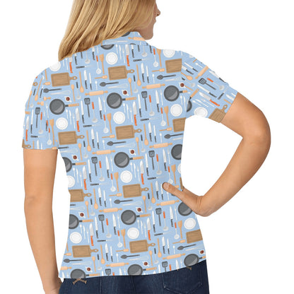 Cooking Kitchen Tools Pattern Print Design 02 Women's Polo Shirt