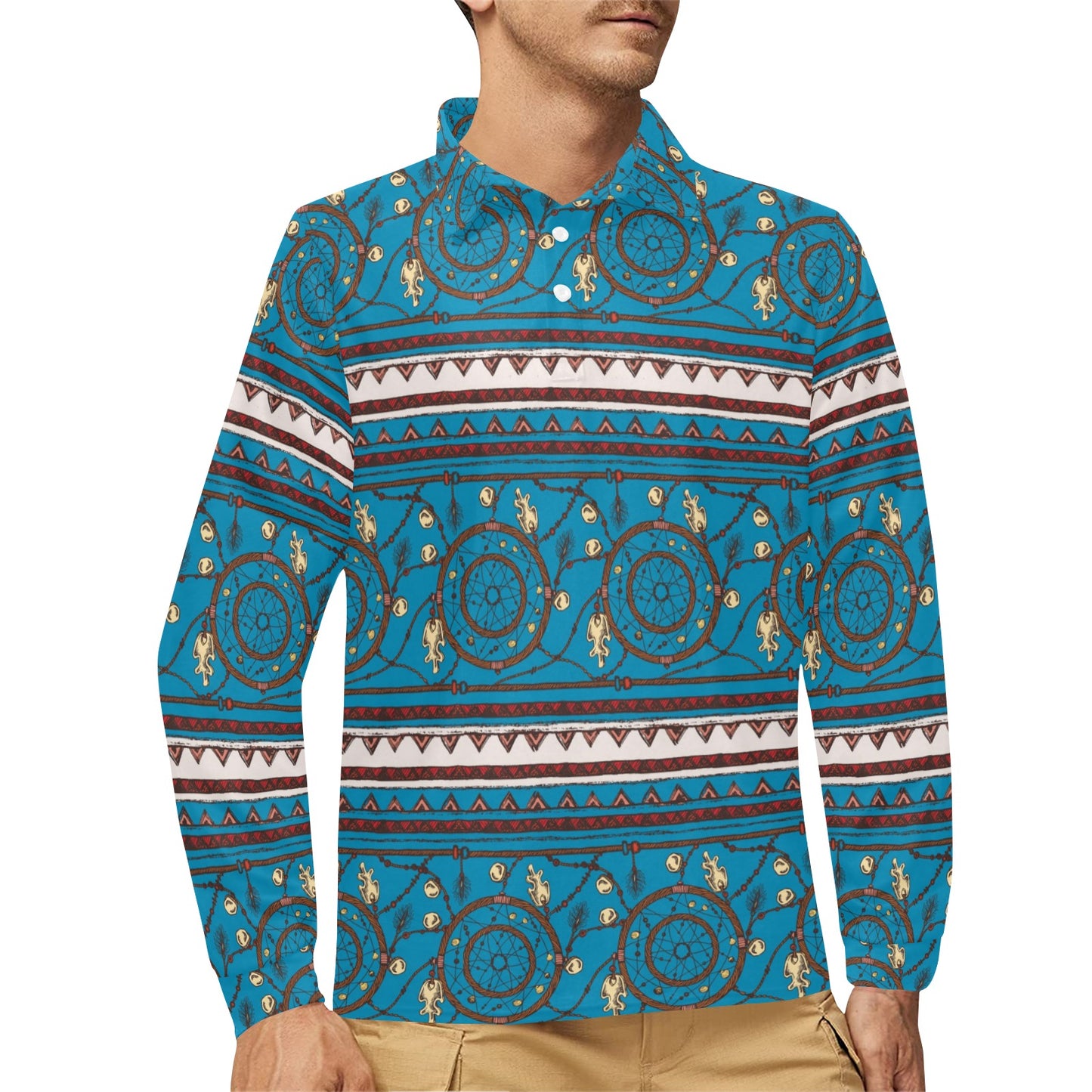 Dream catcher aztec Long Sleeve Polo Shirt For Men's