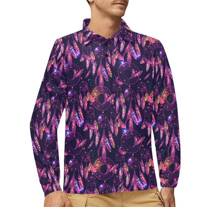 Dream catcher neon Long Sleeve Polo Shirt For Men's