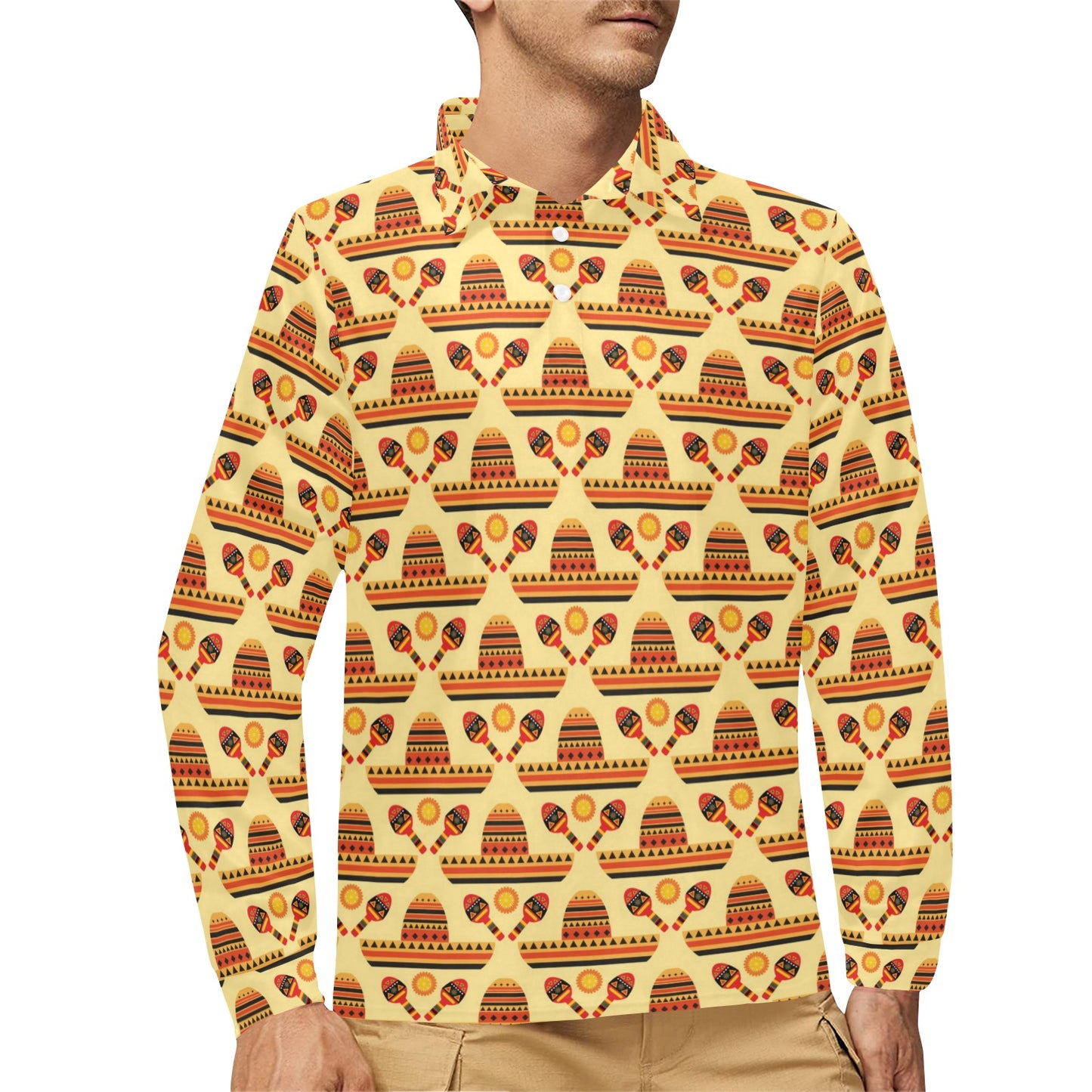 Maracas Print Design LKS403 Long Sleeve Polo Shirt For Men's