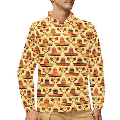 Maracas Print Design LKS403 Long Sleeve Polo Shirt For Men's
