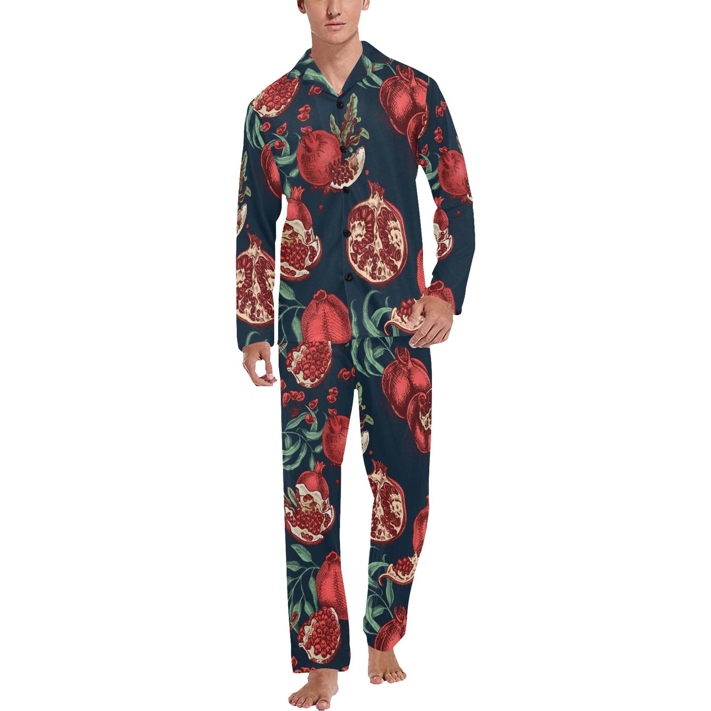 Pomegranate Pattern Print Design PG04 Men's Long Pajama Set