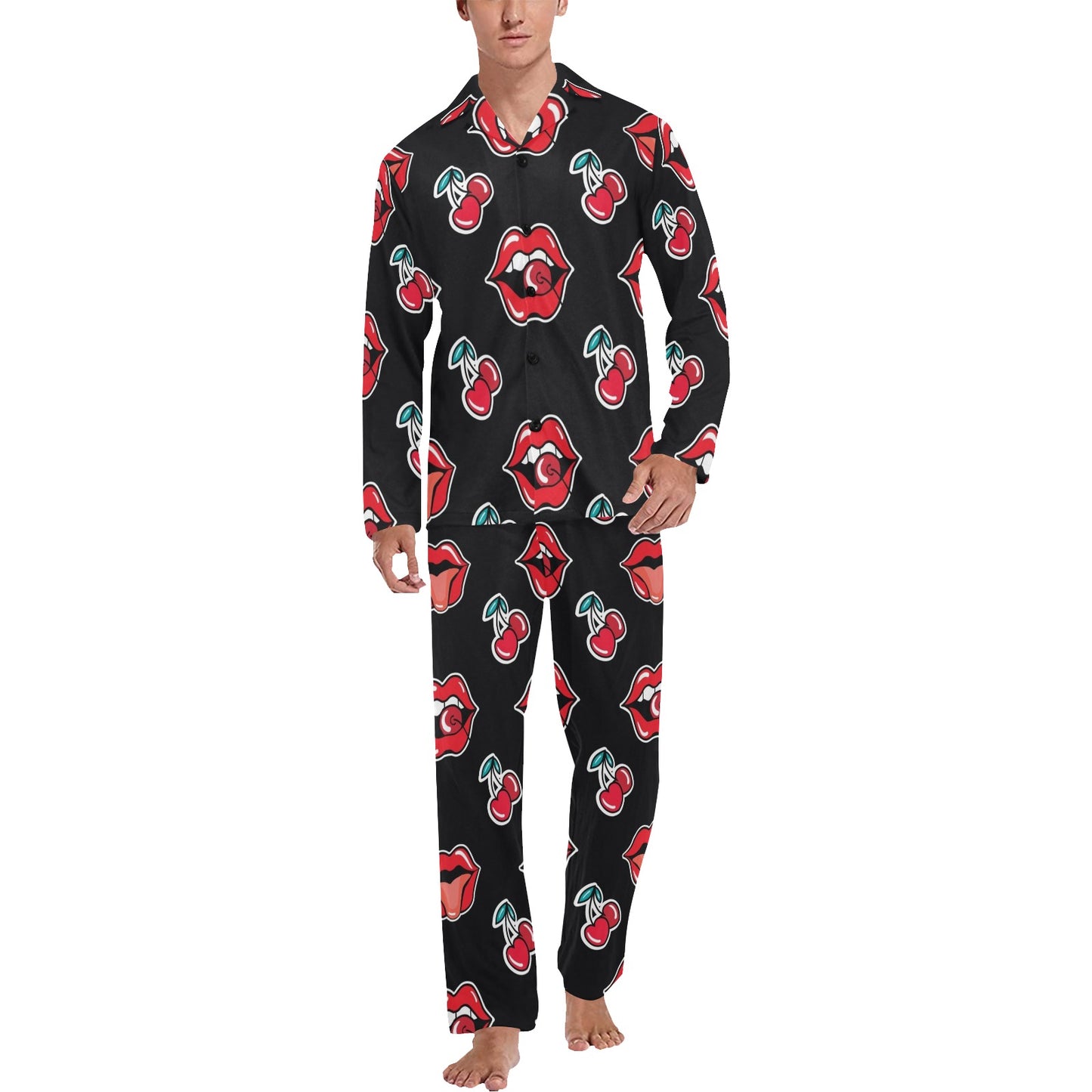 Cherry Pattern Print Design CH04 Men's Long Pajama Set