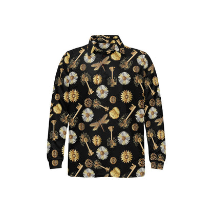 Steampunk Key Dragonfly Print Design LKS303 Long Sleeve Polo Shirt For Men's