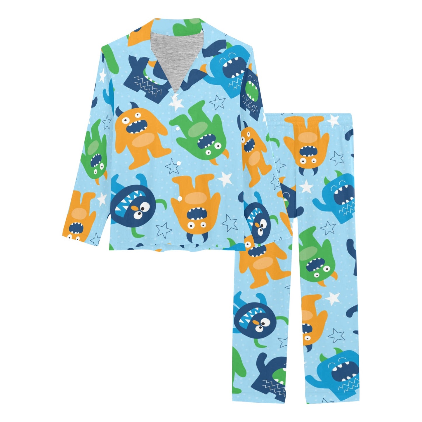 Monster Cartoon Pattern Print Design 04 Women's Long Pajama Set