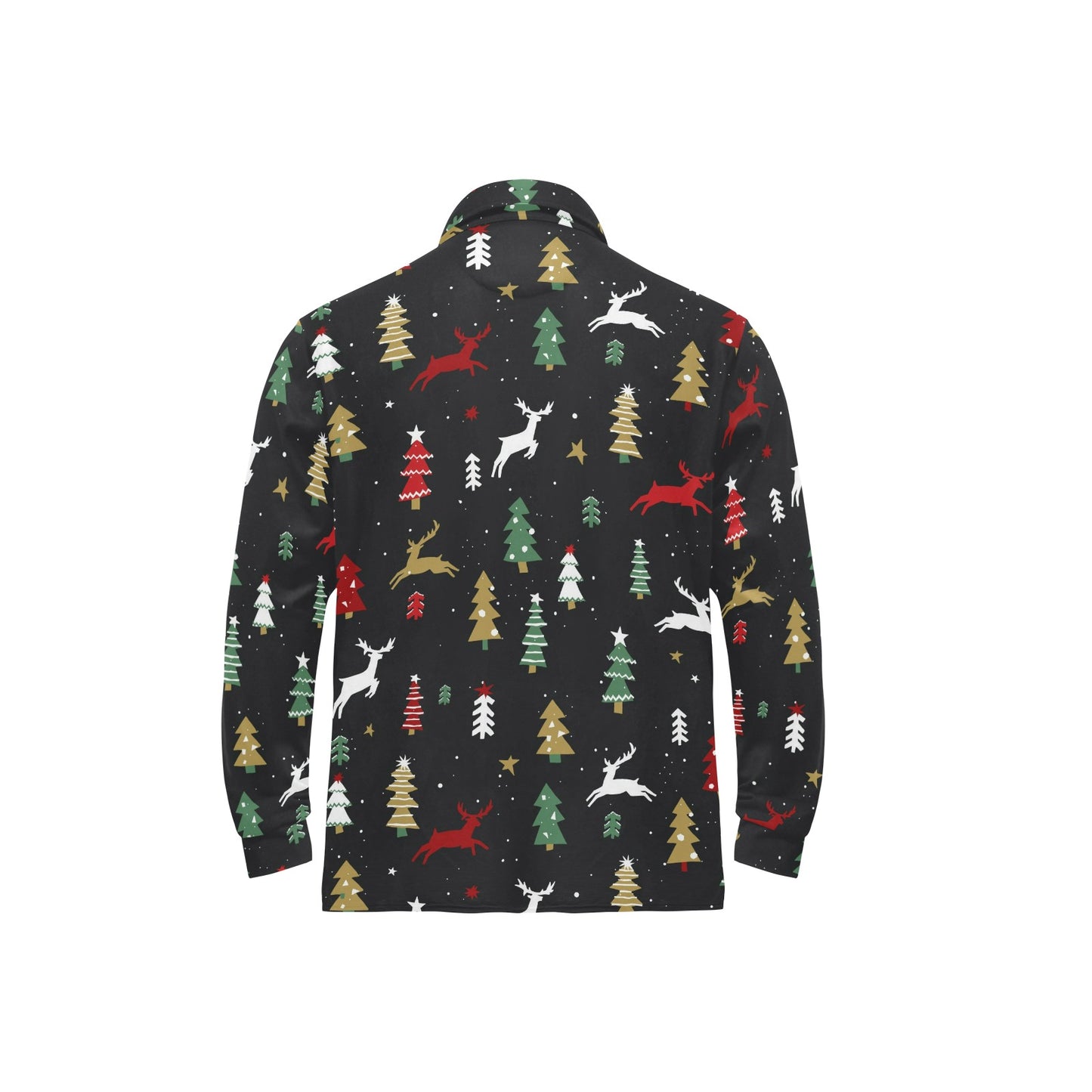 Christmas Tree Deer Style Pattern Print Design 03 Long Sleeve Polo Shirt For Men's