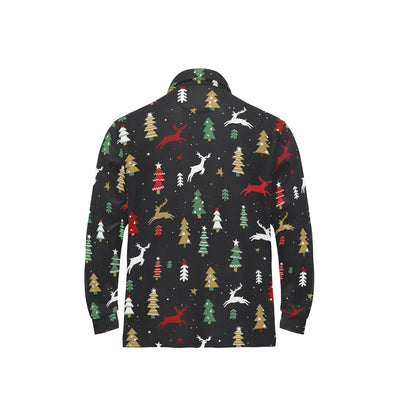 Christmas Tree Deer Style Pattern Print Design 03 Long Sleeve Polo Shirt For Men's
