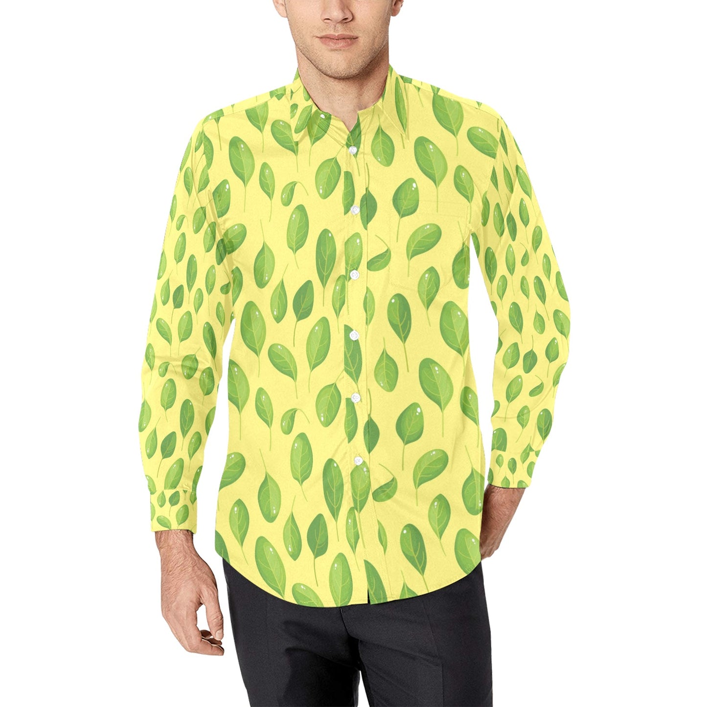 Spinach Print Design LKS302 Men's Long Sleeve Dress Shirt