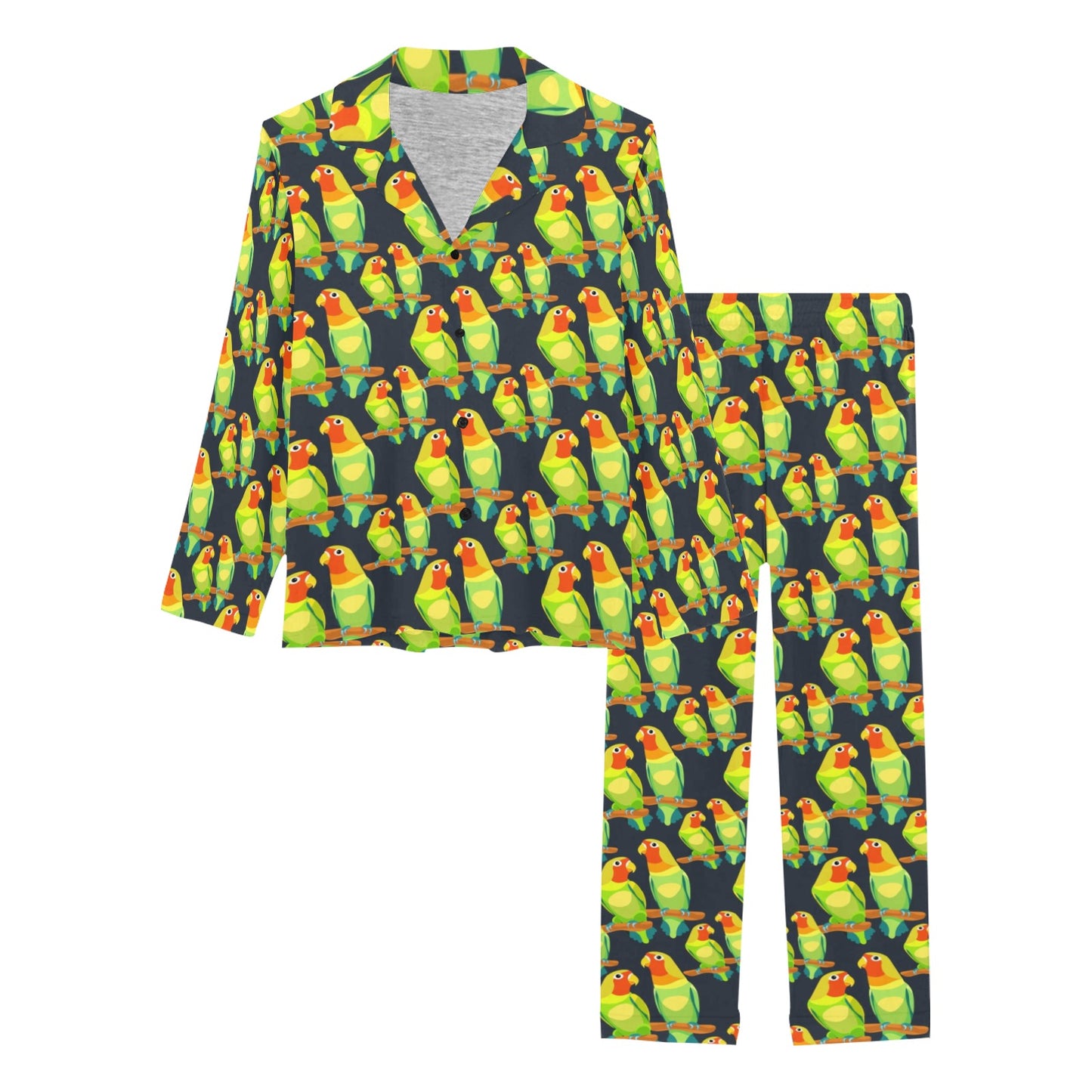 Lovebird Pattern Print Design 01 Women's Long Pajama Set